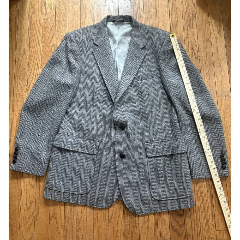 Vintage Imperial Haggar 100% Pure Wool Herringbone Tweed Blazer Size 42 Made USA
